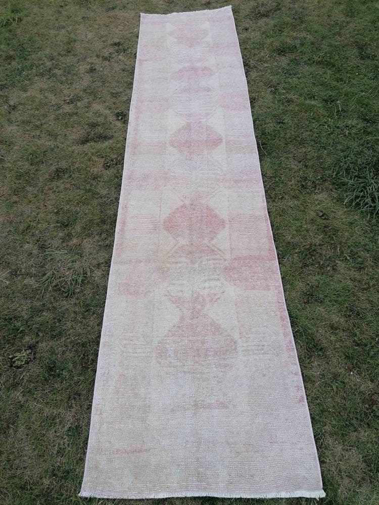 Muted runner rug vintage runner rug turkish runner 2'7x 11'10 muted  wool runner rug vintage oriental runner art runner rug