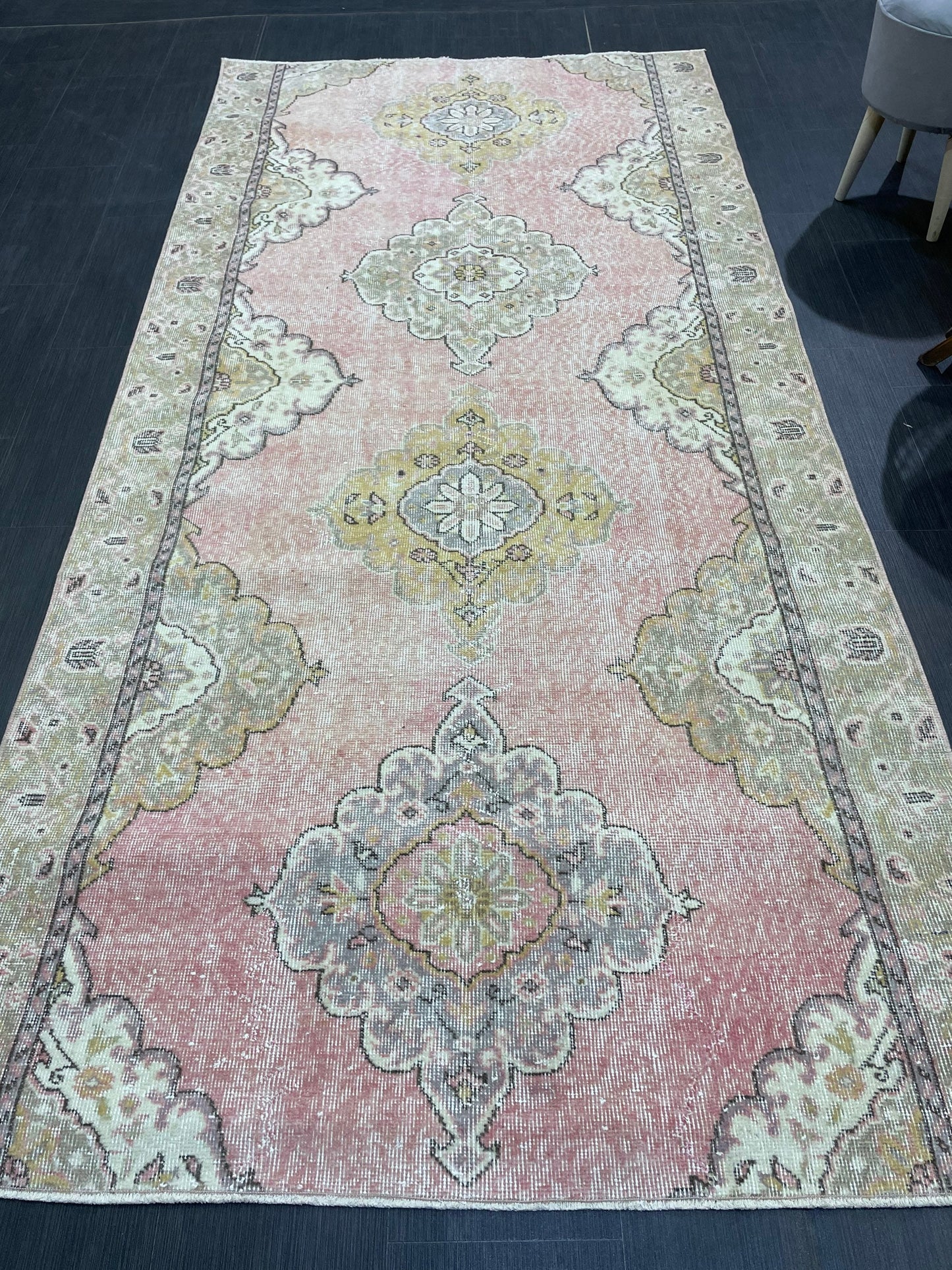 Vintage Runner Rug, Pink Hallway Runner 4.6 x 9.2 Rug, Kitchen Runner Rug, Wool Runner Rug Muted Oushak Rug Pretty Turkish Runner