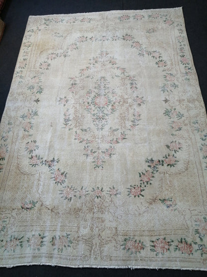 7x10 OUSHAK RUG TURKISH Muted Rug Vintage Distressed Oriental Rug Vintage Persian Rug Wool Floral Rug Hand Made Rug Vintage Turkish Rug