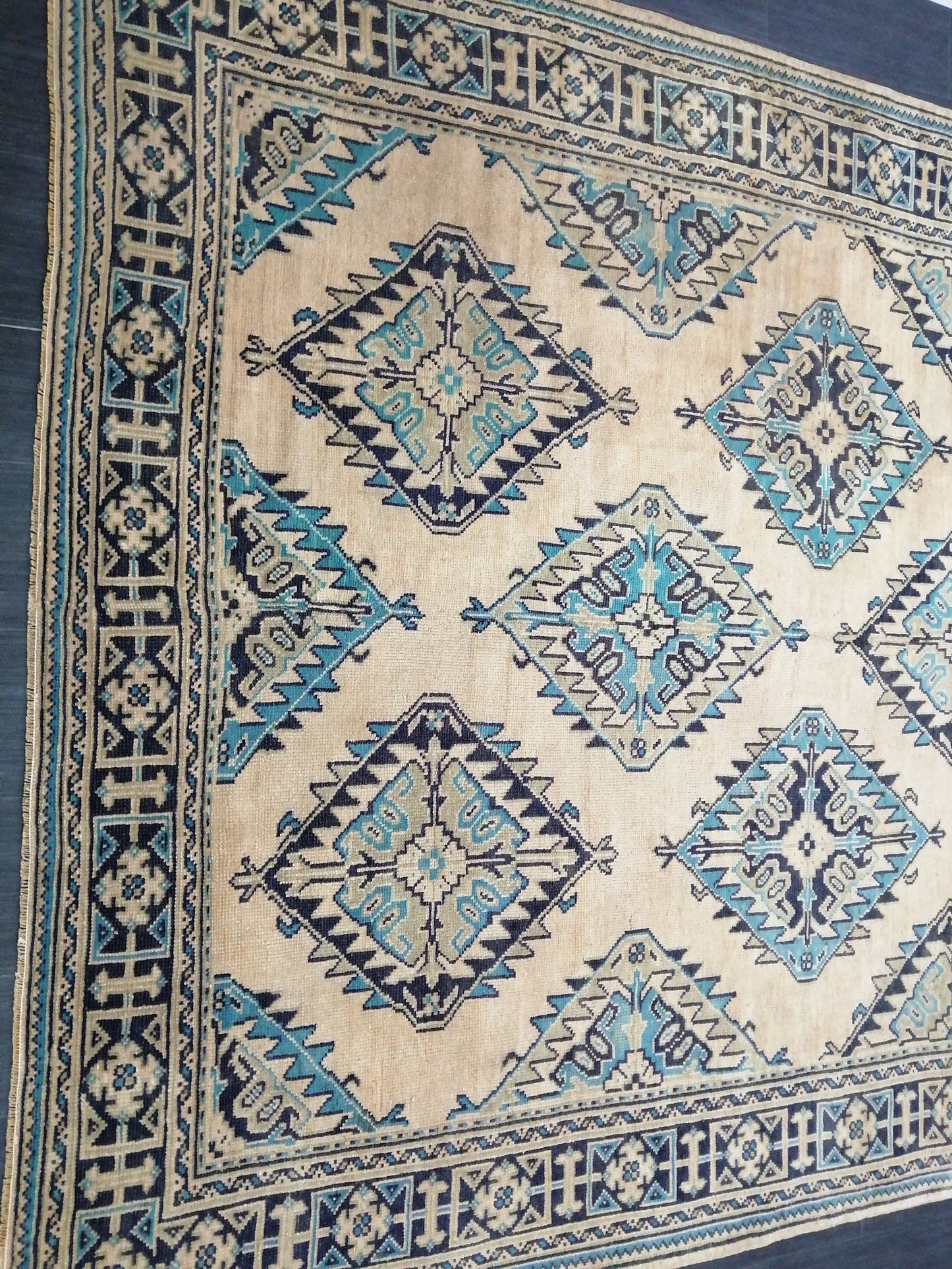 7.7 x 12 OUSHAK RUG Large TURKISH Blue And Navy Oushak Rug Vintage 8x12 Vintage Turkish Rug Wool Oriental Rug Hand Made Rug Vintage Rug