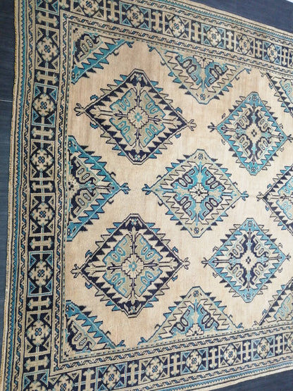 7.7 x 12 OUSHAK RUG Large TURKISH Blue And Navy Oushak Rug Vintage 8x12 Vintage Turkish Rug Wool Oriental Rug Hand Made Rug Vintage Rug