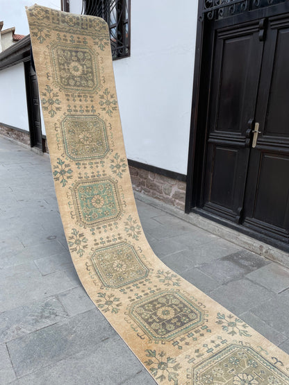 Muted Extra Long Turkish Runner Very Long Muted Oushak Runner Rug 2.4 x 20 Vintage Runner Rug XL Oriental Runner Rug Staircase Runner rug