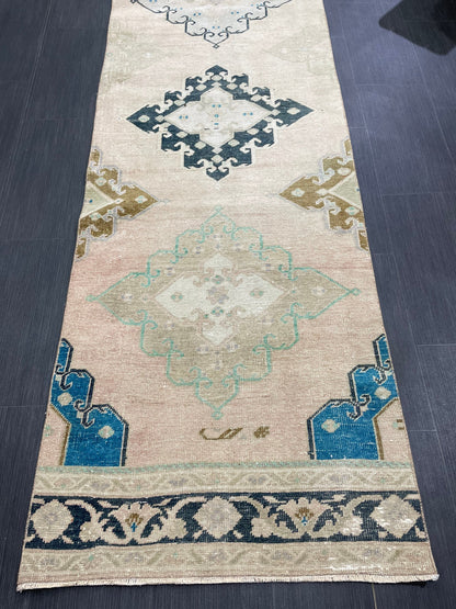 Oushak Runner Rug Turkish 2.7 x 13 Runner Rug Vintage Runner Rug Hallway Runner Rug Kitchen Runner Rug Wool Runner Rug Handmade Rug