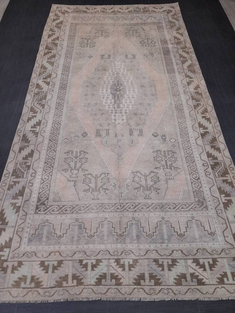 Muted OUSHAK RUG TURKISH Rug 5.7 x 11.4 Muted Vintage Oriental Rug Vintage Persian Rug Wool Rug Hand Made Rug Vintage Turkish Rug