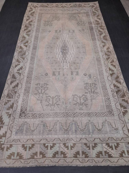 Muted OUSHAK RUG TURKISH Rug 5.7 x 11.4 Muted Vintage Oriental Rug Vintage Persian Rug Wool Rug Hand Made Rug Vintage Turkish Rug