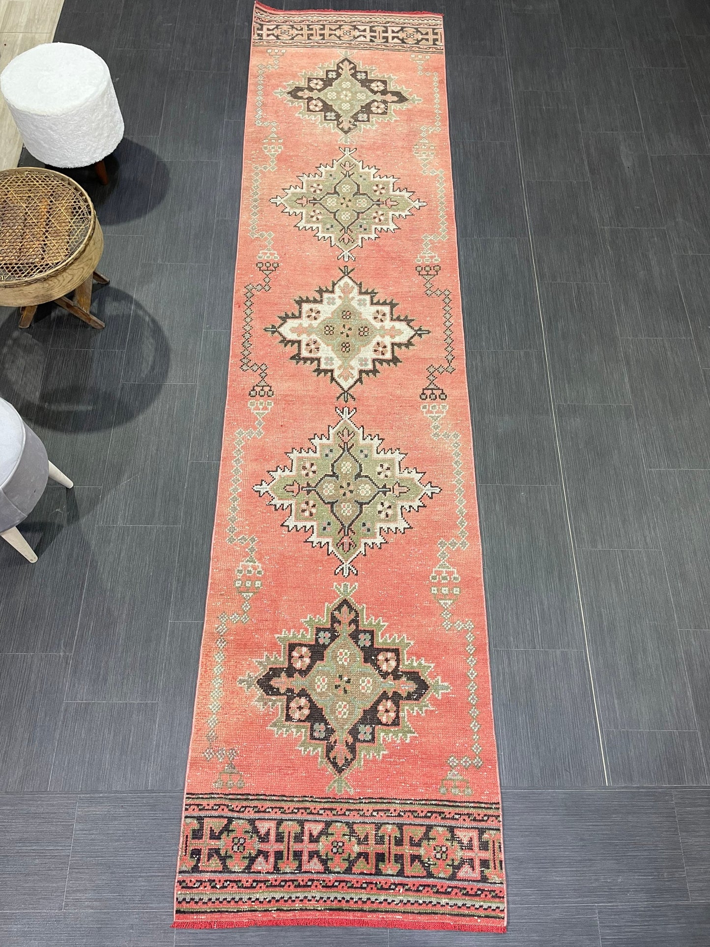 Vintage Runner Rug, Handmade 2.6 x 11 Runner Rug, Hand Knotted Runner Rug, Hallway Runner Rug, Kitchen Runner Rug Wool Runner