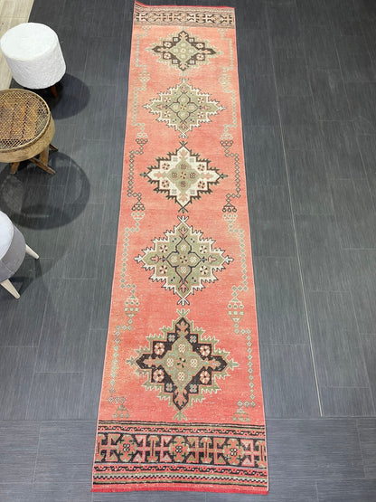 Vintage Runner Rug, Handmade 2.6 x 11 Runner Rug, Hand Knotted Runner Rug, Hallway Runner Rug, Kitchen Runner Rug Wool Runner