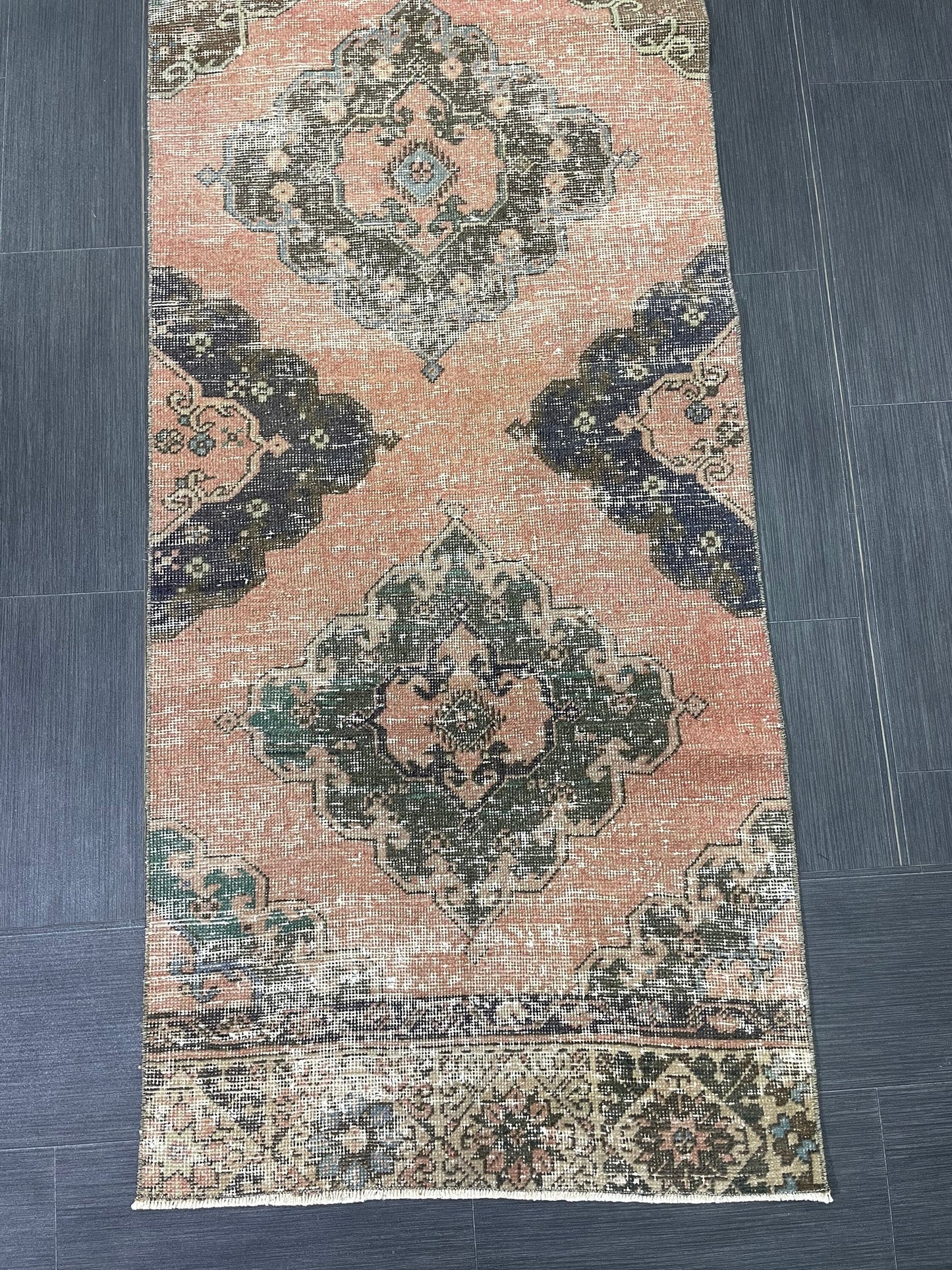 Vintage Runner Rug 2.7 x 12.3 Muted Hallway Runner Rug Kitchen Runner Rug Muted Wool Runner Rug Muted Oushak Rug Pretty Turkish Runner