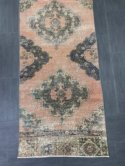 Vintage Runner Rug 2.7 x 12.3 Muted Hallway Runner Rug Kitchen Runner Rug Muted Wool Runner Rug Muted Oushak Rug Pretty Turkish Runner