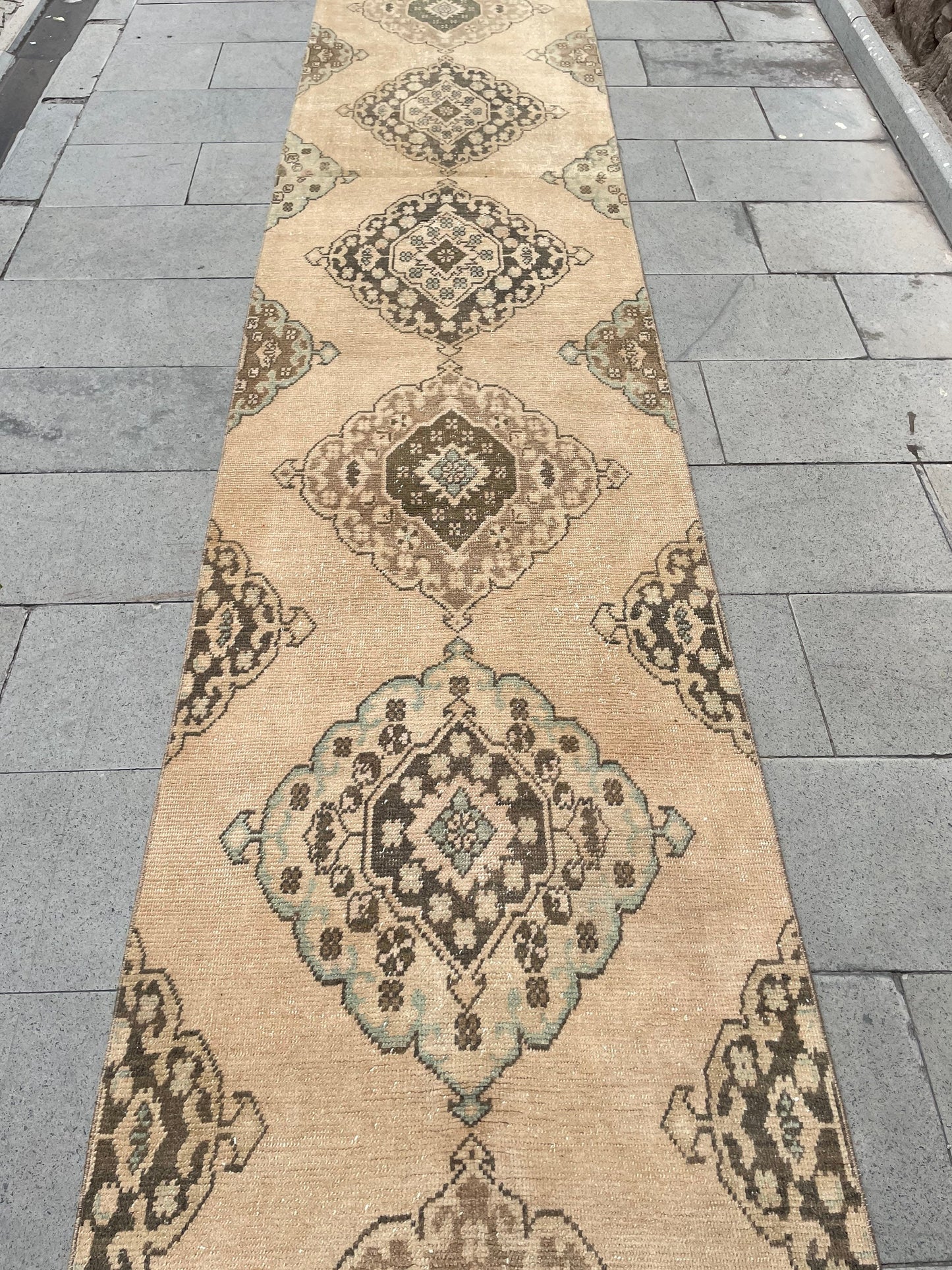 Muted XL Hand Knotted Runner TURKISH Stairs 2.8 x 24.2 Runner Rug Handmade Runner Rug XL Oriental Runner Rug Staircase Runner rug