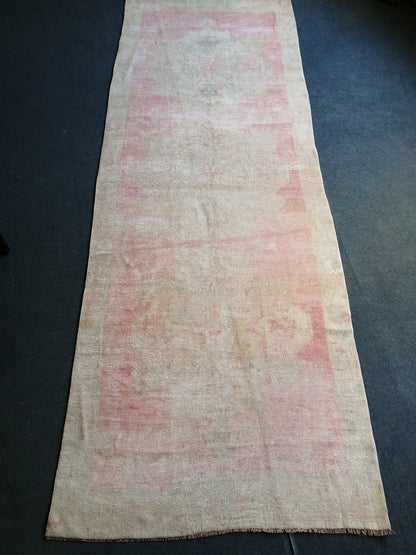 Muted Runner Rug OUSHAK RUG TURKISH 4.3 x 12 Rug Vintage Oushak Runner Rug Vintage Runner Rug Wool Rug Faded Vintage Turkish Rug