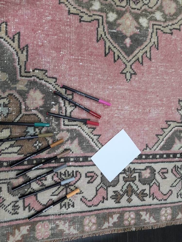 Vintage Runner Rug Muted 3.2 x 11.2 Hand Made Runner Rug Turkish Runner Rug Pink Vintage Runner Rug Hallway Runner Rug Wool Kitchen Runner