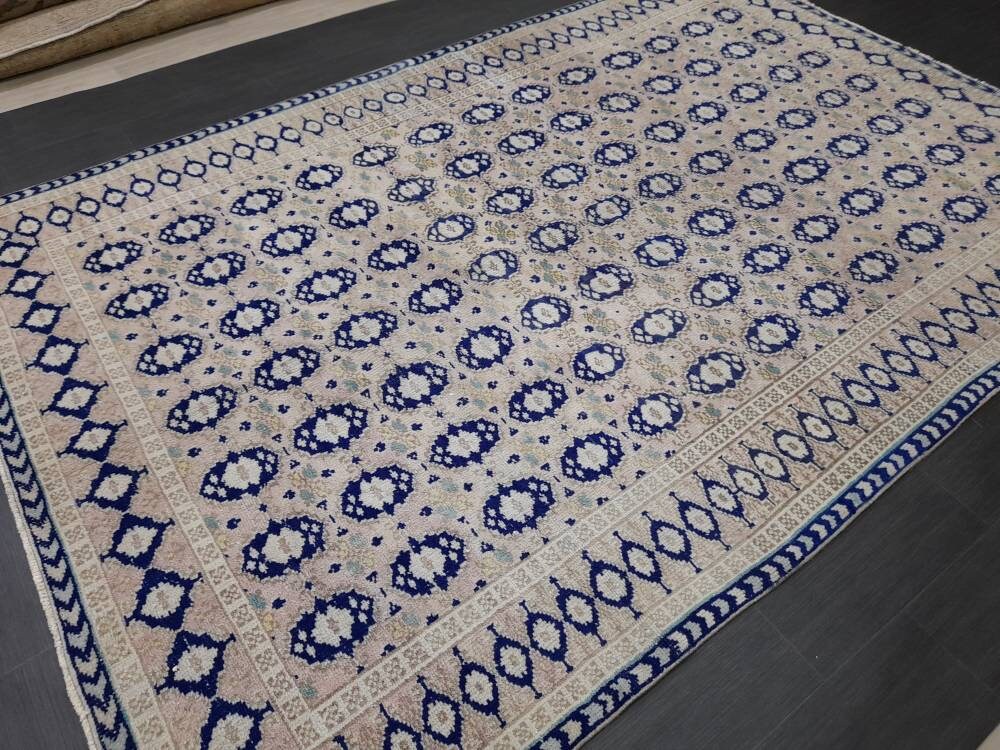Vintage Turkish Rug, Vintage Navy 6.8 x 10 Rug, Oriental Rugs, Wool Rug, High Pile Vintage Rug, Hand Made Rug Persian Rug 7x10 rug