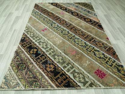 Hand Made Patchwork Rug, Oushak Rug, Rustic Rug, Bohemian Rug, Rug Runner, Turkish Rug, Farmhouse Rug, Vintage Rug, Wool rug