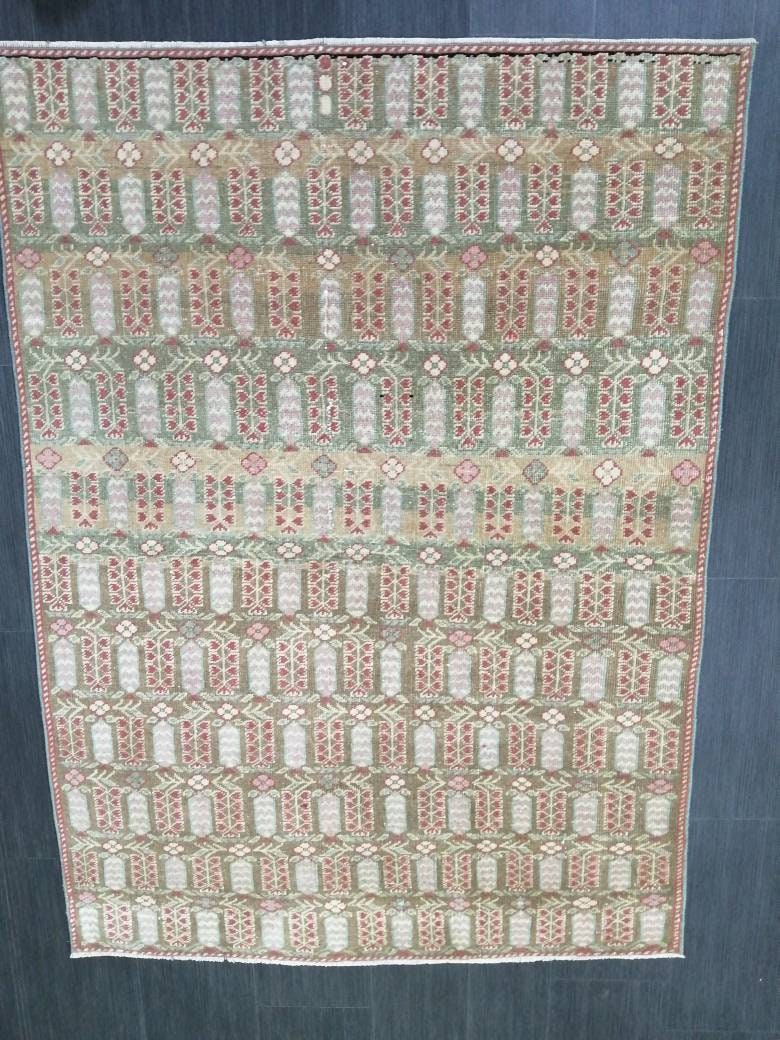 Fabulous Flooring Rugs, Hand Made Rug, 4 x 5.6 Oushak Rug, Pink Rug, Bohemian Rug, Turkish Rug, Farmhouse Rug, Vintage Rug