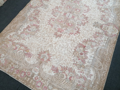 Muted oushak rug 6x9'7 large vintage rug, pastel hand made wool rug,  turkish area rug, bohemian rug