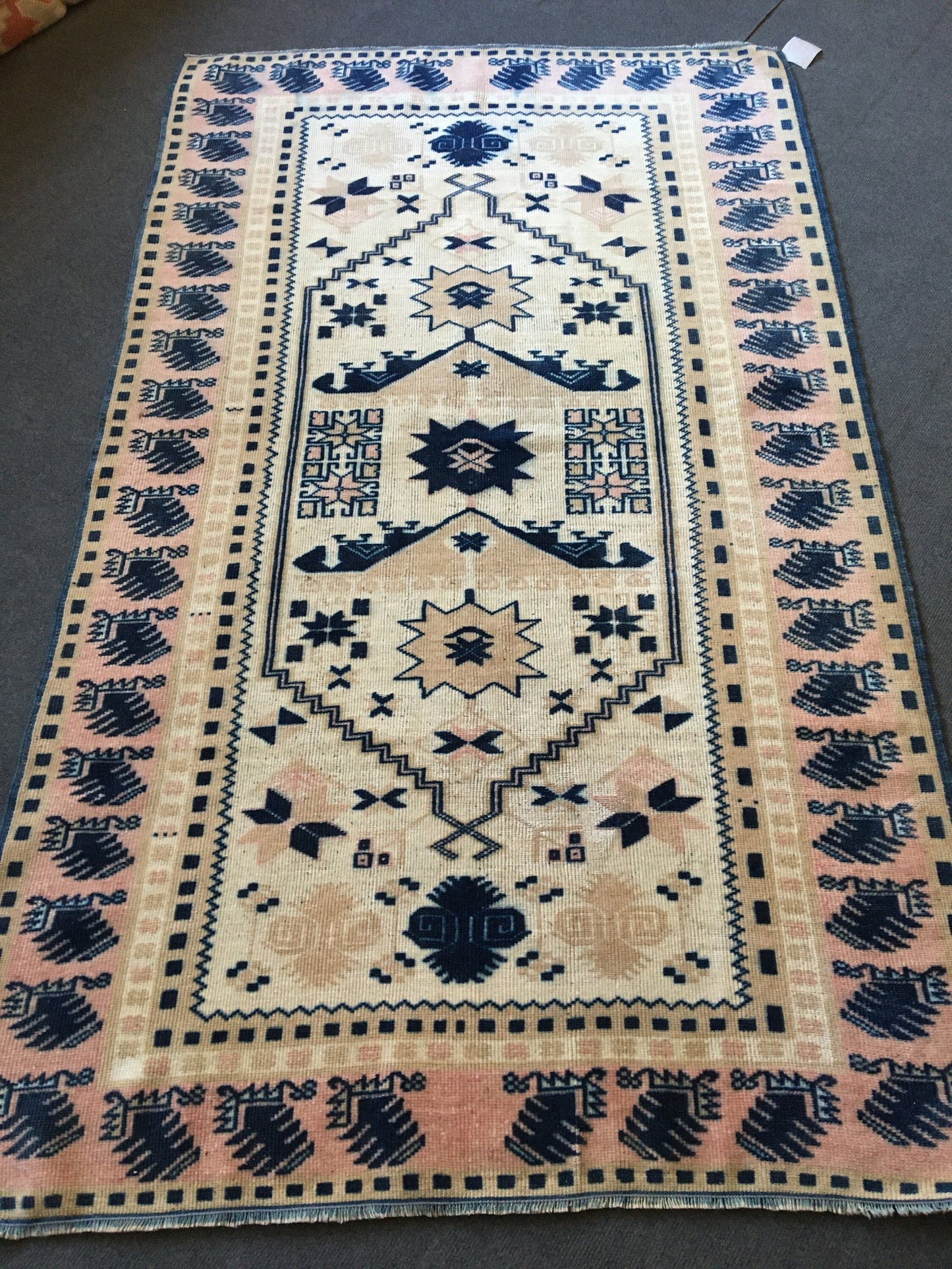 4x6 feet blue turkish living room floor large rug, handmade vintage bohemian rug, wide kitchen area wide rug, bedroom wool rug, bathroom rug
