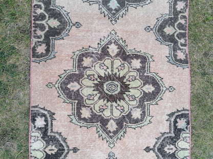 2'8x11'10 oushak turkish runner rug, vintage green runner rug, vintage wool runne, vintage hand made rug , kitchen runner rug,