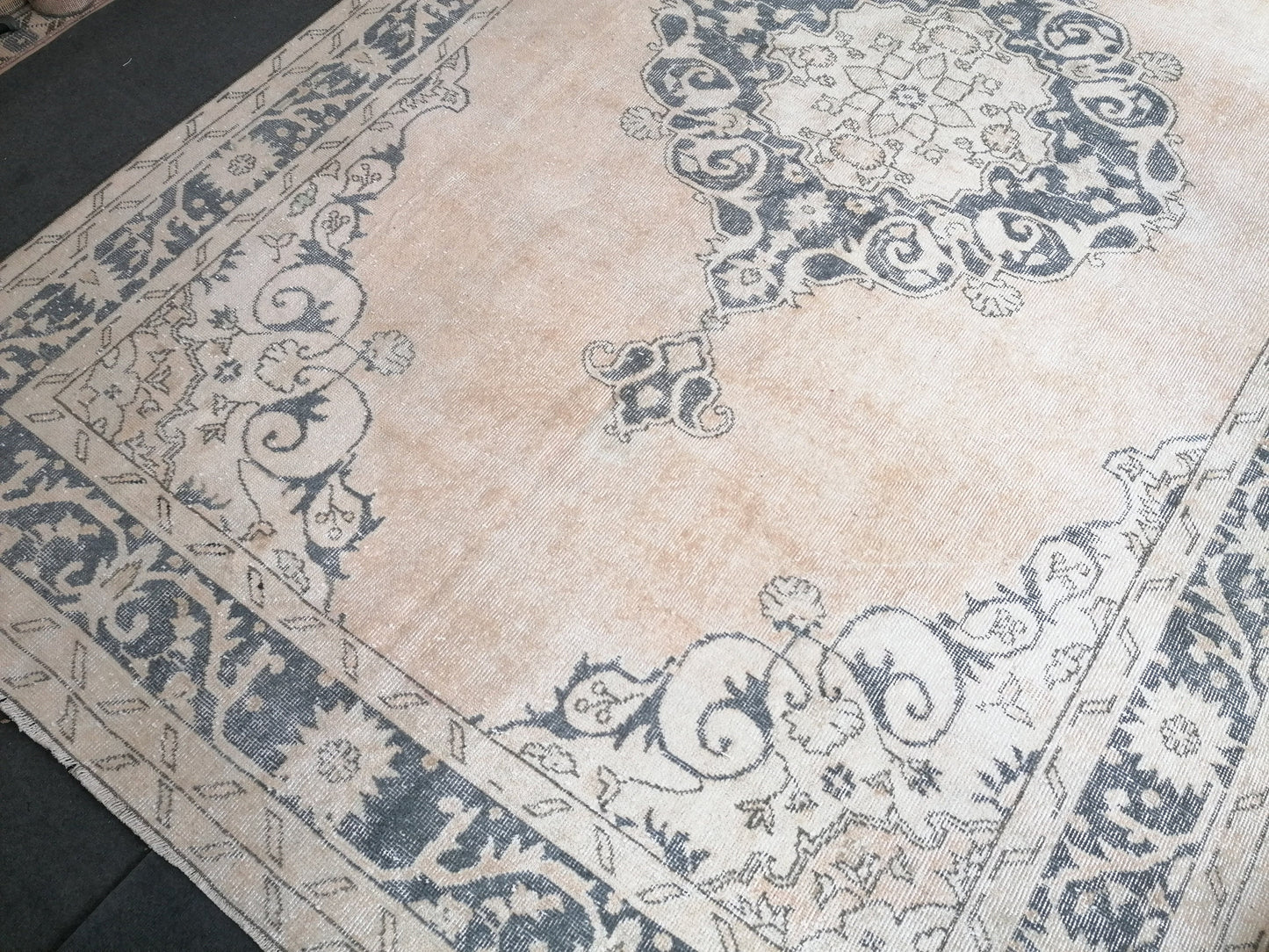 7 x 11.6 feet, navy blue oushak rug, vıntage turkısh rug, anatolian handmade rug, distressed rug