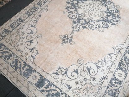 7 x 11.6 feet, navy blue oushak rug, vıntage turkısh rug, anatolian handmade rug, distressed rug