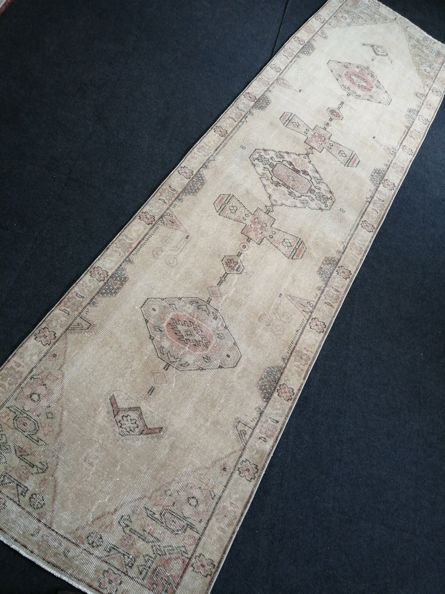 3.2 x 12 Oushak Runner Rug Blue Turkish Runner Rug Vintage Runner Rug Hallway Runner Rug Kitchen Runner Rug Wool Runner Rug Wool Oushak Rug