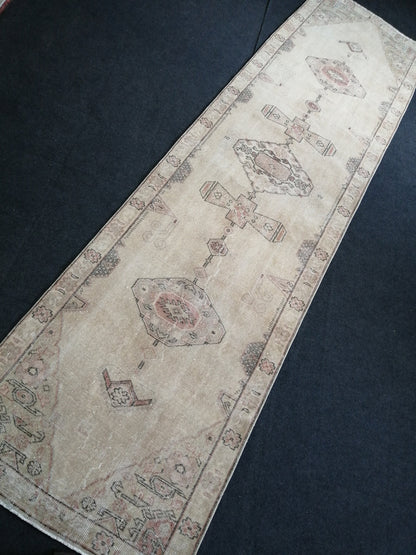 3.2 x 12 Oushak Runner Rug Blue Turkish Runner Rug Vintage Runner Rug Hallway Runner Rug Kitchen Runner Rug Wool Runner Rug Wool Oushak Rug