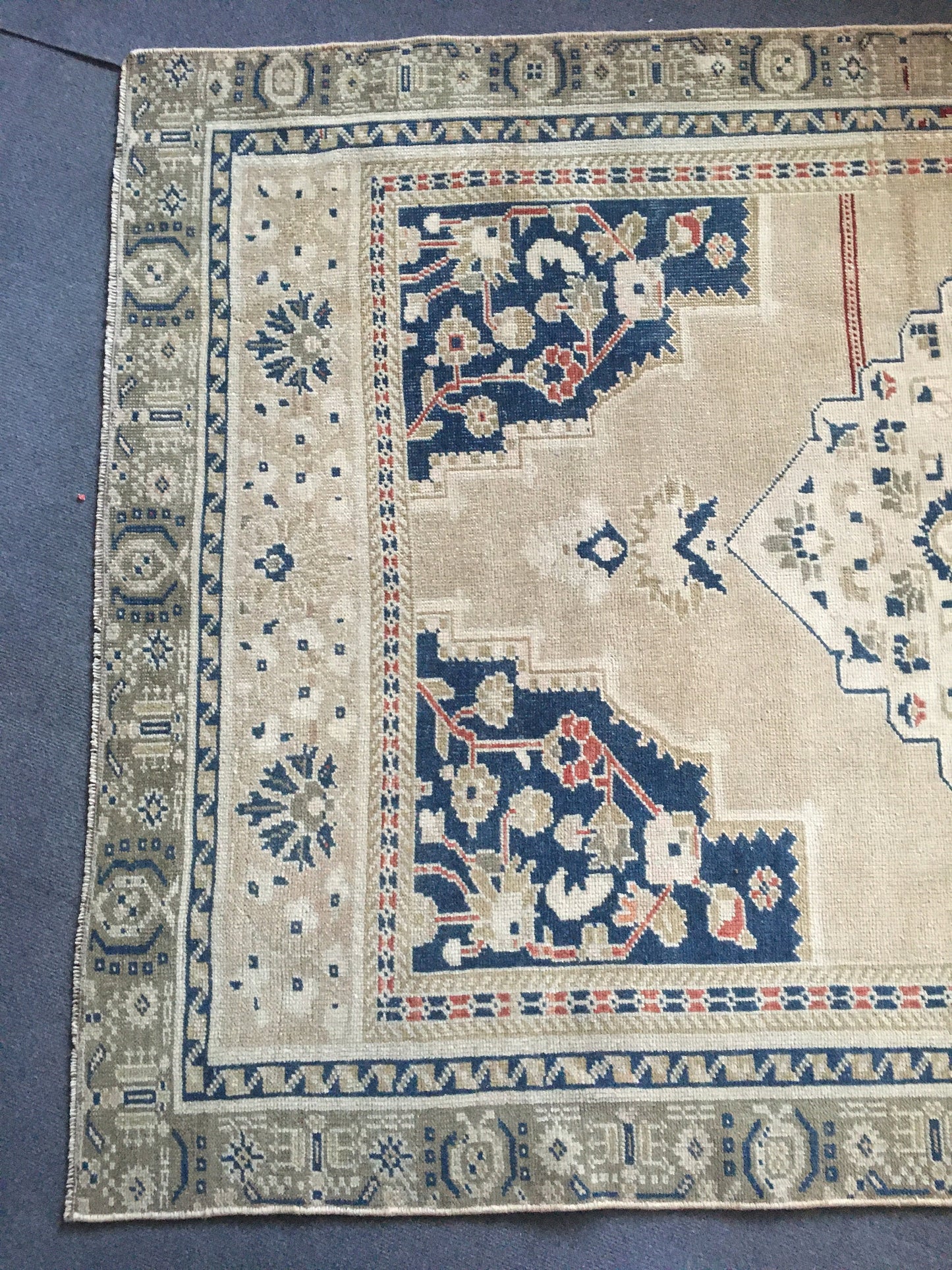 4x8 feet handmade muted oversize wide runner rug, vintage turkish living room rug, oversize kitchen area rug, wool blue persian big size rug