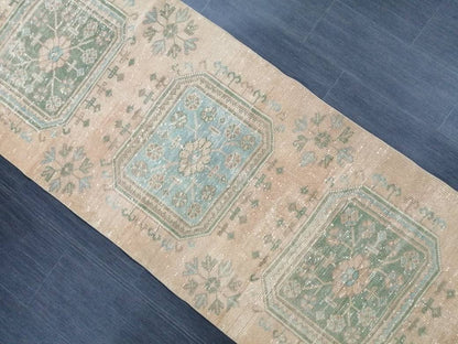 VINTAGE RUNNER Rug, Muted 2.5 x 11.4 Vintage Turkish Runner Rug, Oushak Runner Rug, Hand woven Rug, Oriental runner Rug