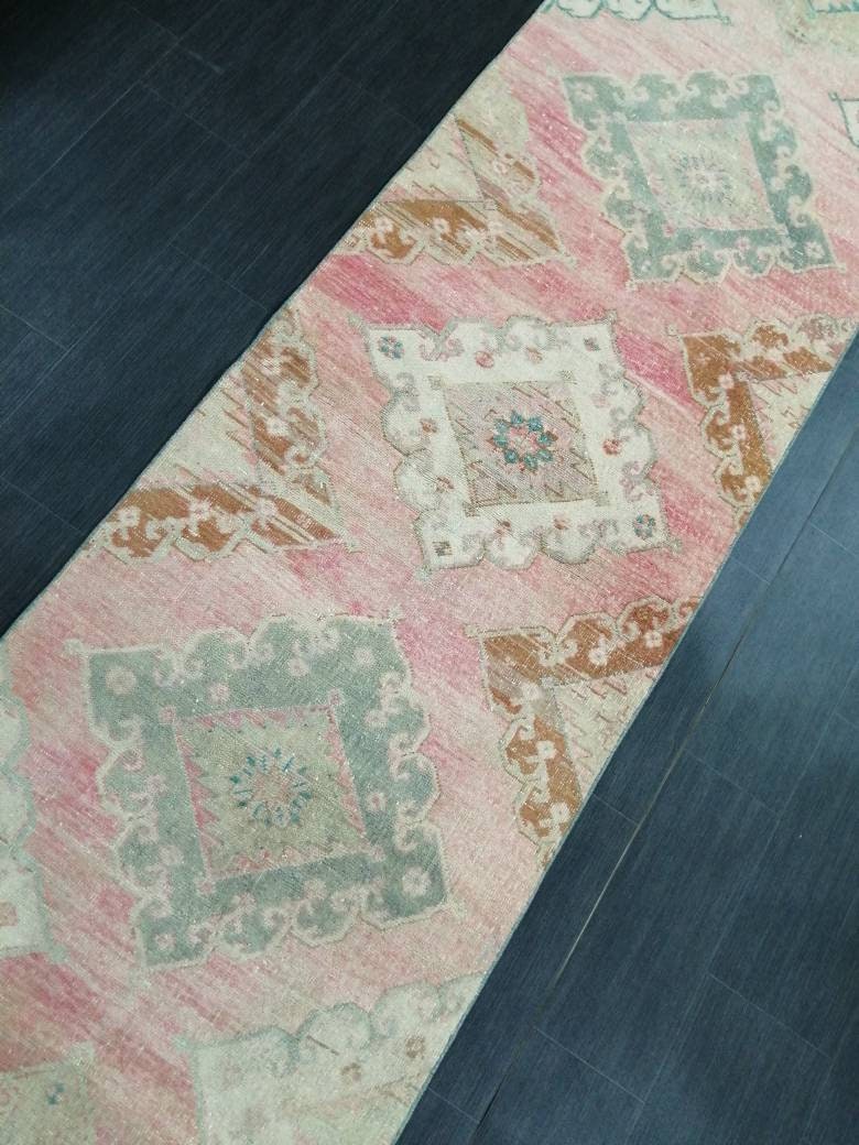 Muted Oushak Runner Rug 3 x 13.2 Turkish Runner Rug Vintage Runner Rug Hallway Runner Rug Muted Kitchen Runner Rug Muted Persian Runner