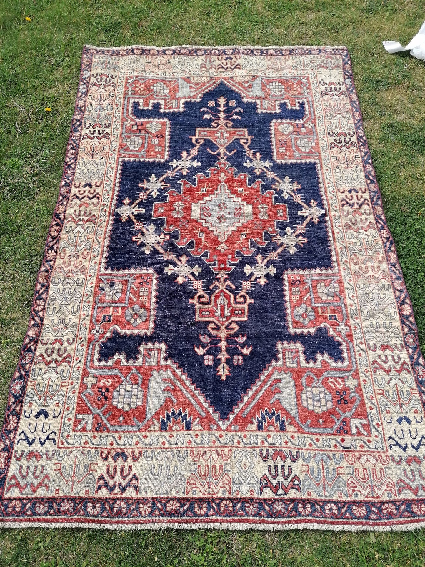 4x7 feet wide wool turkish rug, handmade kitchen floor rug, living room middle rug, vintage blue rug, oushak bedroom rug, kitchen medium rug