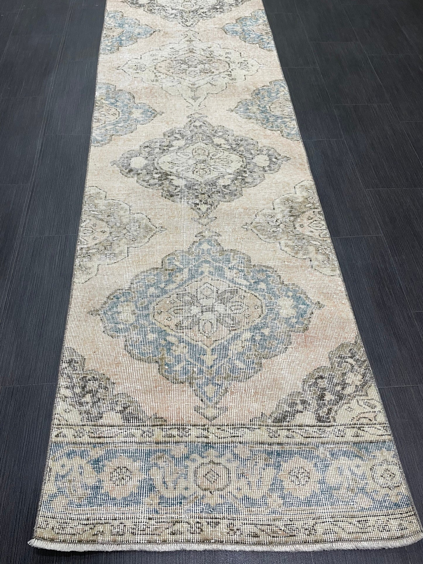 Muted Runner Rug 2.6 x 12.4 ft Turkish Runner Rug Vintage Runner Rug Hallway Runner Rug Faded Kitchen Runner Rug Wool Runner Rug Handmade