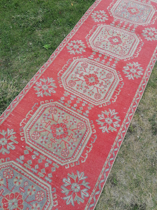 3x10'4 oushak turkish runner rug, vintage runner rug, hallway runner rug,kitchen runner rug hand made wool runner
