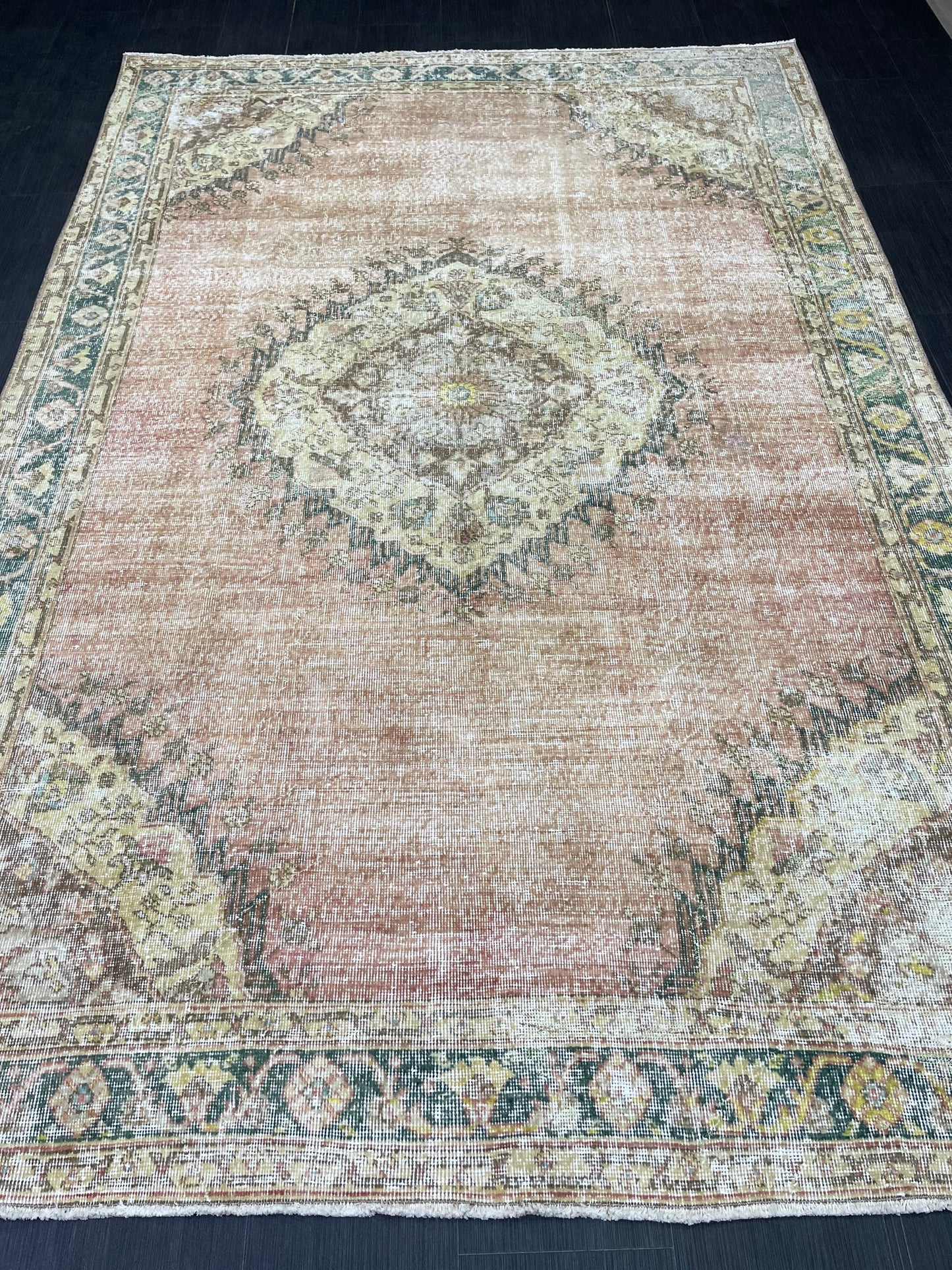 Vintage Rug TURKISH 6.2 x 9.5 Handmade Rug Vintage Persian Rug Oushak Rug  Hand Knotted RugTurkish Oushak Rug Vintage Oushak Rug, Wool Rug