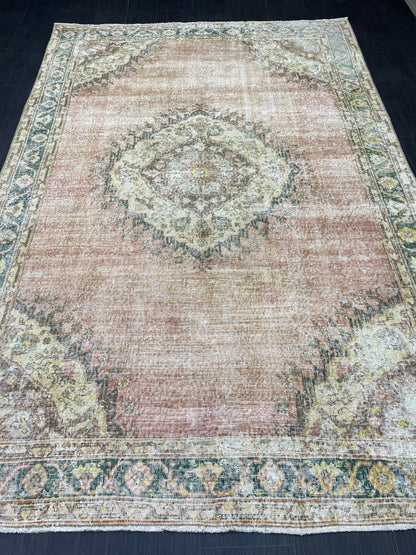 Vintage Rug TURKISH 6.2 x 9.5 Handmade Rug Vintage Persian Rug Oushak Rug  Hand Knotted RugTurkish Oushak Rug Vintage Oushak Rug, Wool Rug