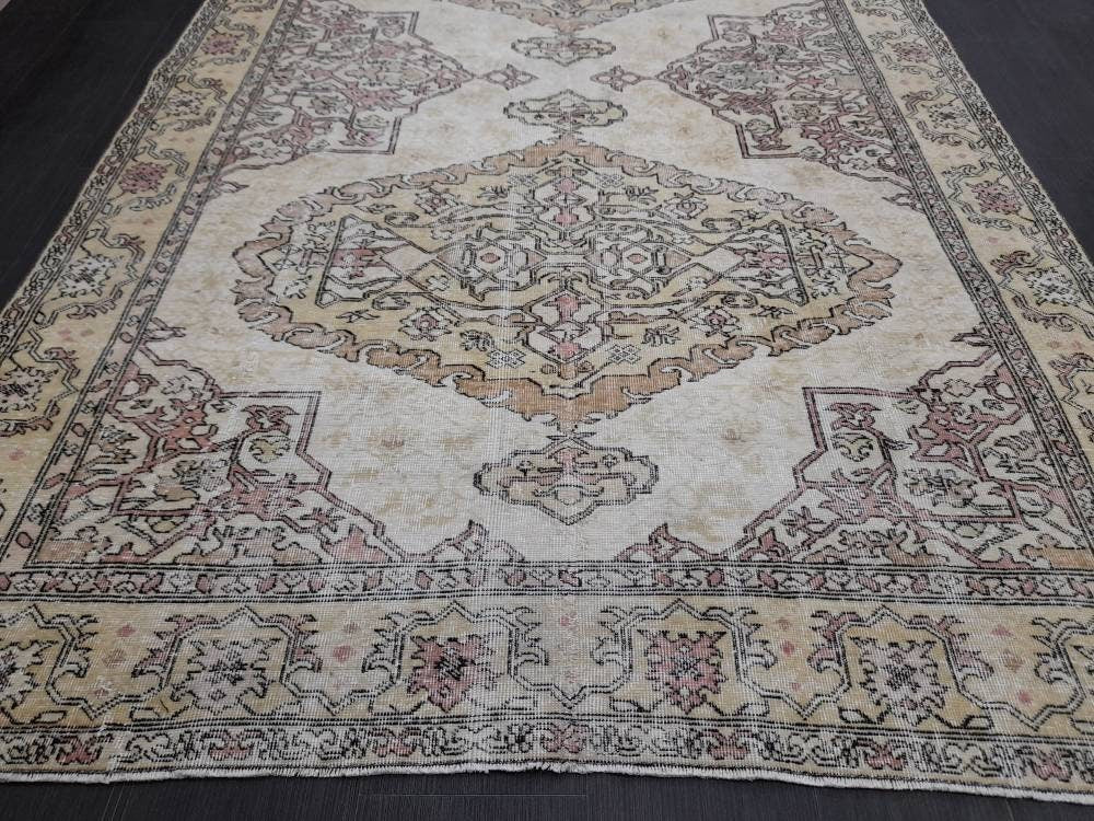 Distressed TURKISH RUG, VINTAGE Rug Living Room Rug Oushak Rug 6x10 Hand woven Rug, Earth Tones rug, Vintage Oriental Rug farmhouse rug