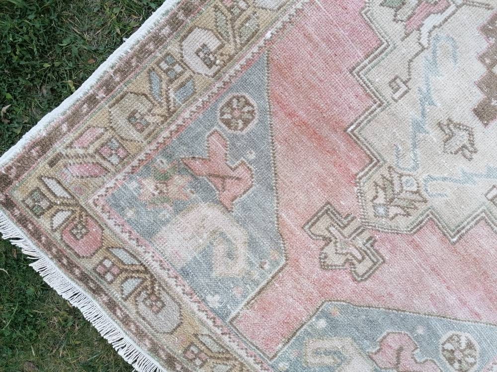 3'7x6'6 vintage pastel turkish rug, oushak vintage rug, kitchen rug,vintage anatolian bohemian rug,unique hand made bohemian