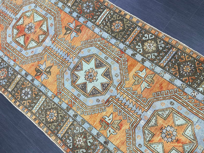 Vintage Hand Knotted Vintage 4.3 x 11.3 Runner Oushak Runner Rug Turkish Runner Rug Vintage Runner Rug Star Kitchen Runner Natural Wool