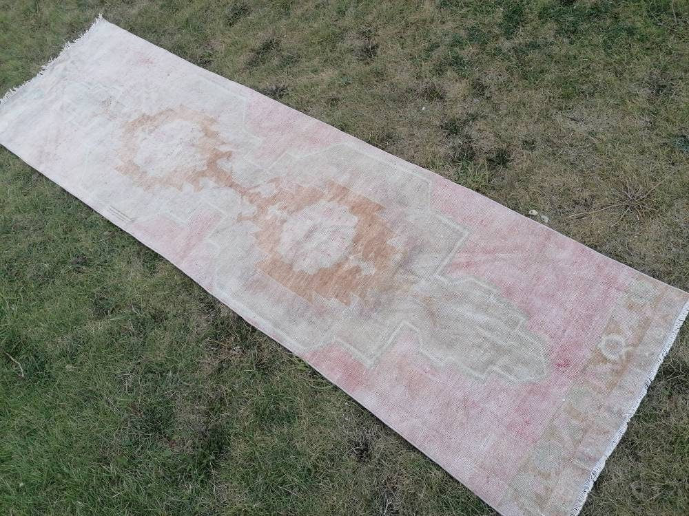 Muted runner rug vintage runner rug turkish runner 9.3 x 2.8 muted  wool runner rug vintage oriental runner art runner rug