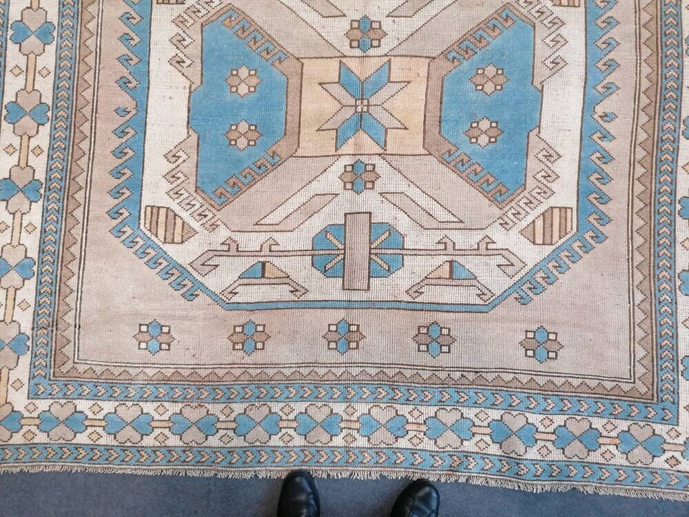 7x10'8 large area oushak rug, living room hand made rugs vintage blue turkish wool rug