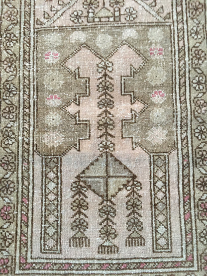 2x4 feet vintage brown bedroom small rug, turkish handmade wool pink bathroom small rug, living room area mini rug, oushak small laundry rug