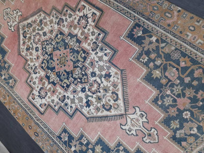 Blue and Pink OUSHAK RUG 6 x 11 TURKISH Rug Vintage Oriental Rug Vintage Persian Rug Wool Oushak Rug Hand Made Rug Vintage Turkish Rug
