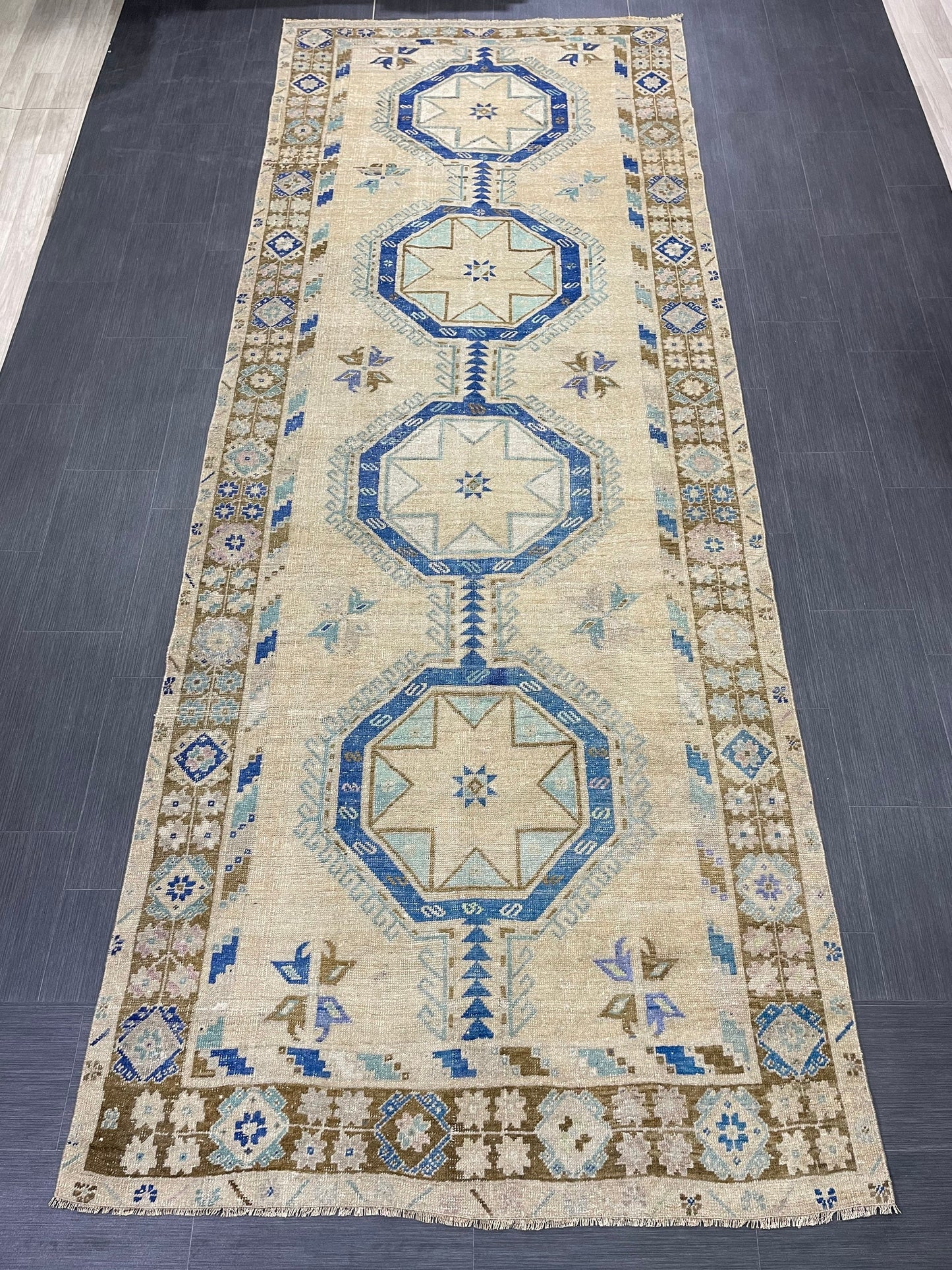 Muted Vintage Runner Rug Persian Runner Rug 4.8 x 12.5 Star Rug Runner Turkish Runner Kitchen Runner Rug Antique Wool Oriental Runner