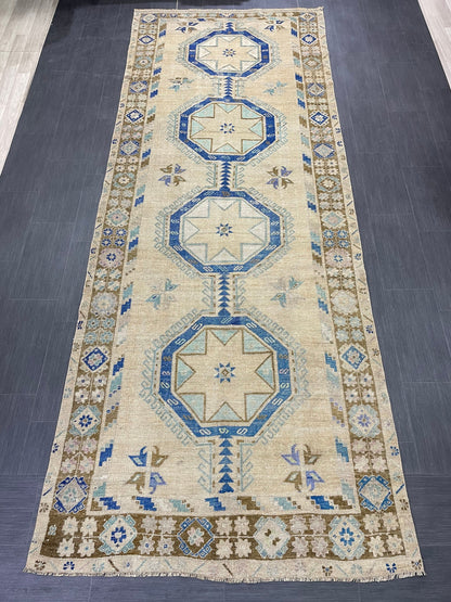 Muted Vintage Runner Rug Persian Runner Rug 4.8 x 12.5 Star Rug Runner Turkish Runner Kitchen Runner Rug Antique Wool Oriental Runner
