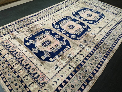 Vintage Rug, 5.7 x 9.7 Rug, Turkish Rugs, Hand Made Rug, Persian Rug  Turkish Rug, 5x10 Rug, Vintage Rug Pink and Navy Oriental Rug 6x10