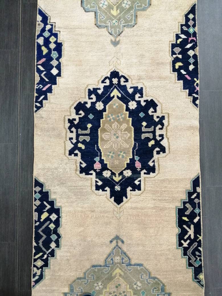 Vintage Runner Rug 2.7 x 10.6 Hallway Runner Rug Muted Kitchen Runner Rug Muted Wool Runner Rug Oushak Runner Rug Turkish Rug Runner