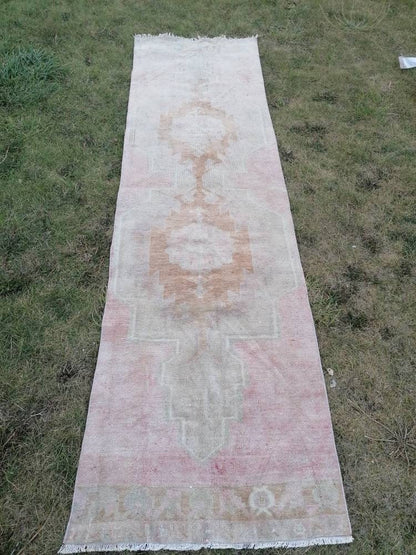 Muted runner rug vintage runner rug turkish runner 9.3 x 2.8 muted  wool runner rug vintage oriental runner art runner rug