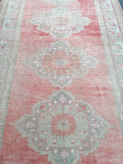 Turkish oushak runner rug 5'2x10'5 pastel vintage runner rug, unique hand made wool runner rug, kitchen runner rug, hallway runner rug