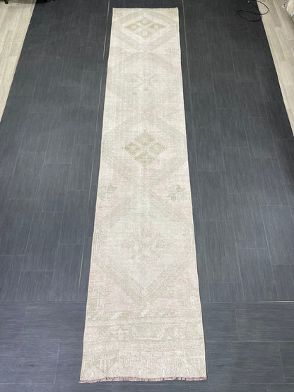 Muted Oushak Runner 2.7 x 13.4 Rug Turkish Runner Rug Vintage Runner Rug Long Hallway Runner Rug Kitchen Runner Rug Wool Runner