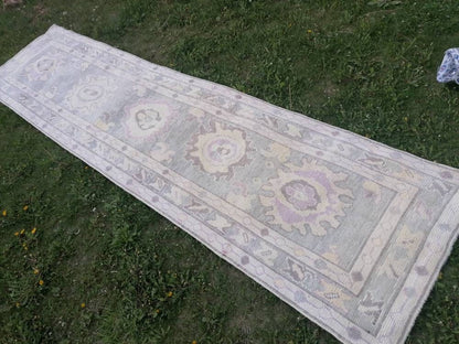 Oushak wool runner 3x12 turkish oushak new produced handmade rug, hallway runner rug