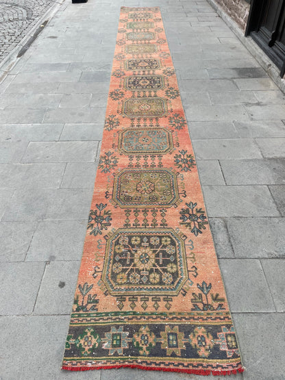 Vintage Hand Knotted 2.5 x 21.6 Extra Long Turkish Runner Very Long Stairs Runner Rug Vintage Runner Rug XL Oriental Runner Staircase Runner